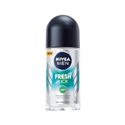 Abbildung von NIVEA MEN Deo Roll on Fresh Kick Protects Against Perspiration Dermatologically Tested Nourishes The Skin, Cooling Light Formula With Cactus Water, 50ml, (Pack of 6)
