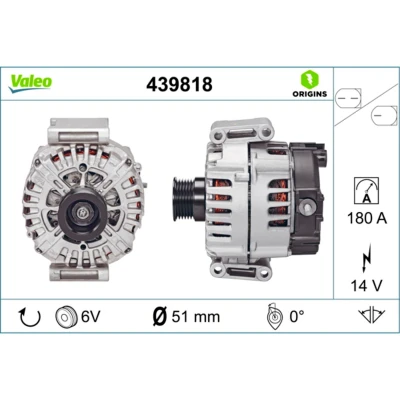 Abbildung von VALEO 439818 Lichtmaschine 14V 180A MERCEDES BENZ: Sprinter 3.5 T Kastenwagen, C Klasse modell, Limousine