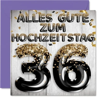 Abbildung von Stuff4 36. Hochzeitstag Karte Liebe Schwarz Gold Glitzerballons 36 Jahrestag Geschenke für Mein Mann Ehemann Meine Frau Ehefrau, 145mm Glückwunschkarten
