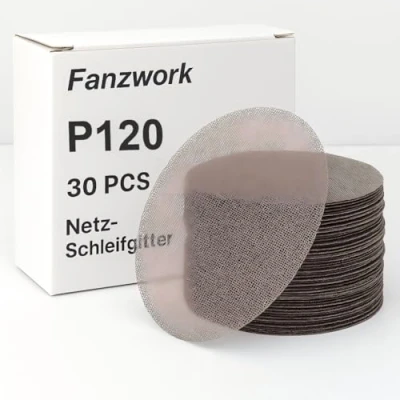 Abbildung von FANZWORK 30 Stück 150 mm Netz Schleifgitter Klett für Exzenterschleifer, Korn P120 Set Holz, Metall, Kunststoff &amp; Lack