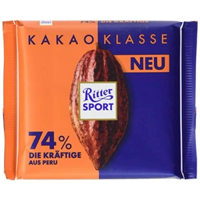 Abbildung von Ritter Sport Kakao Klasse: Die Kräftige 74 % aus Peru (12 x 100 g), Edel Bitterschokolade mit intensivem Peru, besondere Schokolade, Kakaogehalt: mind.