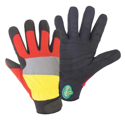 Abbildung von FerdyF. 1973 HXL Schutzhandschuh Rot, gelb, schwarz, silber Kunstleder
