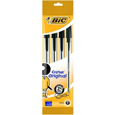 Abbildung von BIC Kugelschreiber Cristal Original, in Schwarz, Strichstärke: 0,4 mm, 4er Pack, Ideal für das Büro, Home Office oder die Schule, 1 Stück (4er Pack)