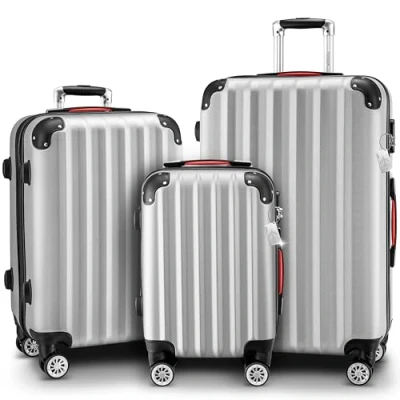 Abbildung von MONZANA® 3tlg. Kofferset, Silber M L XL inkl. Schloss, Organizer &amp; Kofferwaage Gurt Gel Griffe, Zwillingsrollen, Standfüße, Trolley, Reisekoffer, Hartschalenkoffer, Gepäck Set, Trolley Set