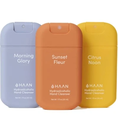 Abbildung von HAAN Hydroalkoholisches Handdesinfektionsmittel 30ml, 3er Pack, Erhältliche Düfte Sunset Fleur, Morning Glory, Citrus Noon Antibakterielles