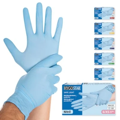 Abbildung von HYGOSTAR Nitrilhandschuhe Safe Light, puderfrei, blau, 1 Packung = 100 Stück, Größe: XS