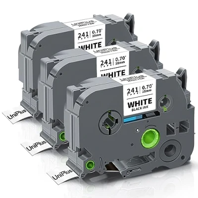 Abbildung von UniPlus 3 Kompatible Schriftband Ersatz für Brother Tze 241 Tze241 18mm Schwarz auf Weiß PT D400 D600 P700 P750W D450 1830 550 E550W 2730 P710BT 9600 P900W