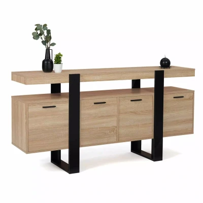Abbildung von IDMarket Sideboard 160 cm Phoenix XXL 4 Türen Holz und Schwarz