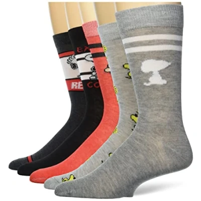 Abbildung von Peanuts Herren Snoopy 5 Pack Crew Lässige Socken, Grau Sortiert, 43 47 EU