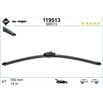 Abbildung von Scheibenwischer Swf Visioflex Rear 119513 350mm hinten Rahmenlos BMW: X5, 5 Touring, FORD: S Max Mk2, VOLVO: V70 3