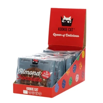 Abbildung von Kookie Cat Mandel &amp; Schokolade Vegane Cookies Einzeln Verpackt, Glutenfrei, Sojafrei, Bio, Hafer 12 X 50g Multipack