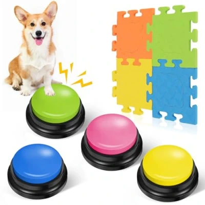 Abbildung von REAQUE Buzzer mit Aufnahmefunktion, 4 Stück Sound, Puzzle Matte Sound Button für Hunde, Aufnahmefunktion die Interaktion Hunden