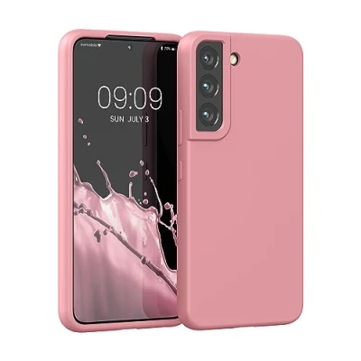 Abbildung von kwmobile Schutzhülle kompatibel mit Samsung S22 Hülle Silikon Case Handyhülle weiche Oberfläche kabelloses Laden Hellrosa