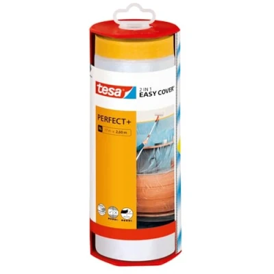 Abbildung von tesa Abdeckfolie EASY COVER Perfect+ Malerband und Abdeckpapier, (Kombi Set, 2 St., + Abdeckfolie), Kreppband &amp; Malerplane für saubere Malerarbeiten im Innenbereich
