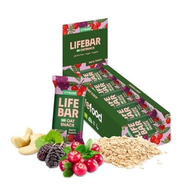 Abbildung von Lifefood Lifebar Haferriegel, Hafer Riegel, Haferflocken Snack BIO Vegan Lactosefrei Glutenfrei 15er Pack (15 x 40 g) (Berry Fusion)