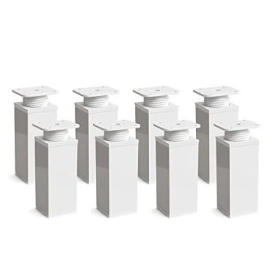 Abbildung von sossai Design Möbelfüße MFV1, höhenverstellbares 8er Set mit 40 x mm Vierkantprofil, Farbe: Weiß, Höhe 100 (+20 mm), Holzschrauben inklusive