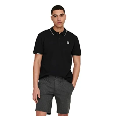 Abbildung von ONLY &amp; SONS Herren Poloshirt ONSFLETCHER Regular Fit XS S M L XL XXL, Größe:L, Farbe:Black Bright White Contrast Stripe 22024827