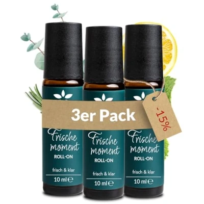 Abbildung von Heldengrün® Bio Roll On &quot;Frischemoment&quot; [100% NATURREIN] Konzentration &amp; Fokus Dermatologisch getestet 2 in 1 Duftroller mit Pfefferminze, Eukalyptus, Rosmarin Zitrone 3 x 10 ml
