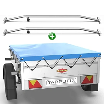 Abbildung von Tarpofix® Anhängerplane 140x115 cm + 2X Planenbügel Anhänger Plane Flachplane aus PVC PLANENMATERIAL Verstärkte Stema für Diverse PKW DDR Hänger Abdeckplane Flachplanenbügel