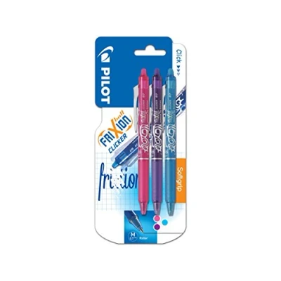 Abbildung von Pilot Frixion Clicker Rollerball, einziehbar, radierbar, 0,7 mm Spitze, Violett/Rosa/Türkis, 3 Stück