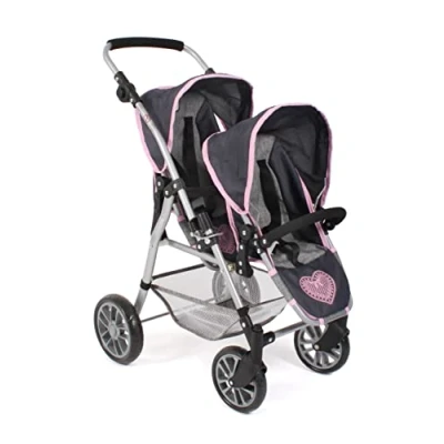 Abbildung von CHIC2000 Puppen Zwillingsbuggy Twinny, Grau Navy, mit schwenkbaren Vorderrädern