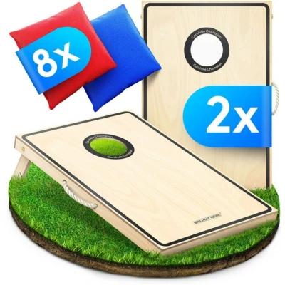 Abbildung von Briliantwerk Spielzeug Gartenset Cornhole Spiel Outdoor, 11 teiliges Echtholz Wurfspiel, Sackloch Spiel, Bean Bag Game