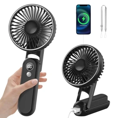 Abbildung von CNMTCCO Handventilator, Mini Tragbarer Ventilator, Wiederaufladbarer, Faltbarer USB Ventilator mit 5 Geschwindigkeitsstufen, Leiser Kleiner Persönlicher Powerbank (Schwarz)