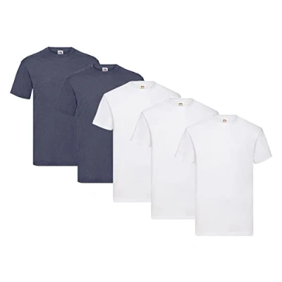 Abbildung von Fruit of the Loom 5er Pack T Shirts, 3X Weiss + 2X Vintage Navy 1 HL Kauf Notizblock, Größe XL