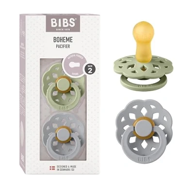 Abbildung von BIBS Boheme Schnuller 2er Pack. BPA frei. Kirschform Nippel, Größe 2 (6 18 Monate), Sage/Cloud