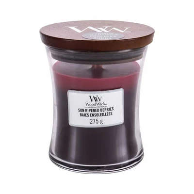 Abbildung von Mittelgroße WoodWick Trilogy Duftkerze im Sanduhrglas mit Pluswick Innovation, Sun Ripened Berries