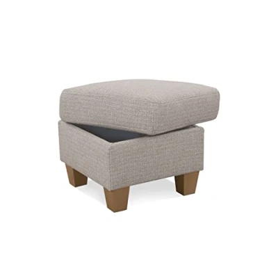 Abbildung von Cavadore Hocker Ammerland / Stauraumhocker mit Holzfüßen, als Fußhocker oder Beistellhocker 58 x 48 Strukturstoff, Beige