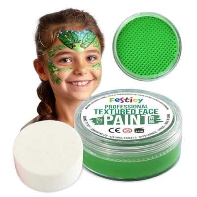 Abbildung von Festicy Profi Theaterschminke Grün, 20g, inkl. Schwamm EN 71 3 &amp; Reach Zertifiziert Ideal als Schminke Fasching Karneval Für min. 30 Gesichter Kinderschminke, sicher hautfreundlich