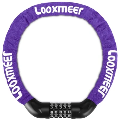 Abbildung von Looxmeer Fahrradschloss, Zahlenschloss 90cm mit 5 stelligem Code, Fahrrad Kettenschloss, Hohe Sicherheit, Anti Diebstahl Kombination Schloss Gehärteter Stahlkettenglieder, Bike Lock, 12 Farben