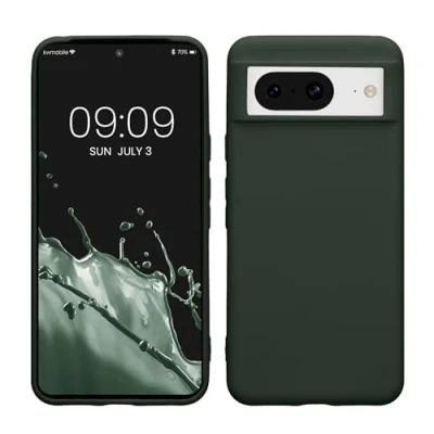 Abbildung von kwmobile Hülle kompatibel mit Google Pixel 8 weiches TPU Silikon Case Cover geeignet für kabelloses Laden Moosgrün