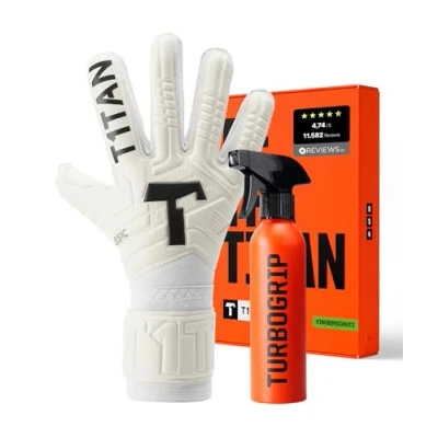 Abbildung von T1TAN Classic 1.0 White Out Junior (FP) + Turbogrip Torwarthandschuhe Kinder und Handschuhreiniger mit Fingerschutz Fußballhandschuhe für Torhüter Größe 6