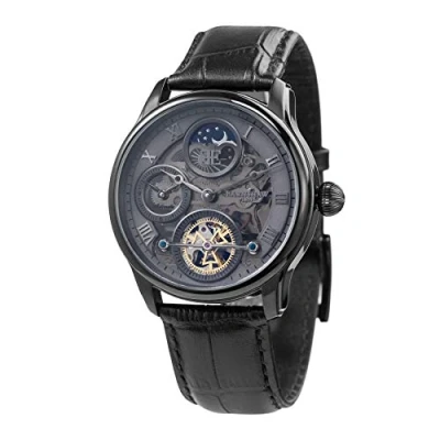 Abbildung von Thomas Earnshaw Longitude Shadow ES 8063 03 Herren Armbanduhr mit Automatikgetriebe, graues Zifferblatt Skelett Anzeige, schwarzes Lederarmband