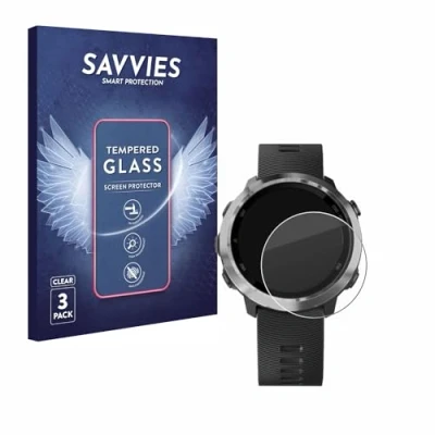 Abbildung von Savvies Panzer Schutz Glas für Garmin Forerunner 645/645 Music (3 Stück) 9H Hartglas, Anti Fingerprint, Displayschutz