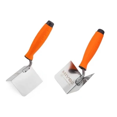 Abbildung von Mivos 2 x Eckenkelle Rostfreie 80 60 mm Inneneckenkelle und Außeneckenkelle aus Edelstahl Innen Außen Kantenkelle mit Softgriff Eckspachtel Made in EU