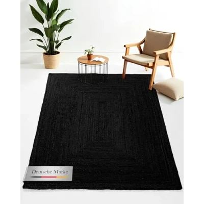Abbildung von carpetfine Juteteppich Nele Anthrazit handgewebt aus Jute Rechteckig 160x230 cm Moderner Naturteppich Uni im Boho Style Flachgewebe Teppich für Wohnzimmer und Schlafzimmer
