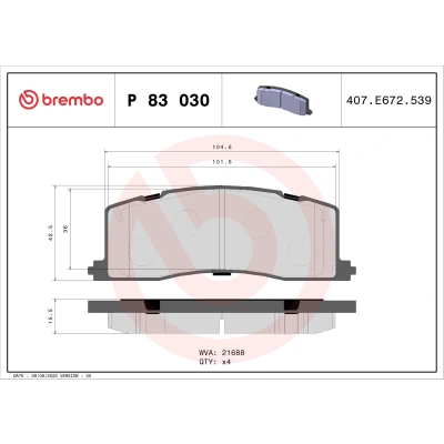 Abbildung von BREMBO P 83 030 Bremsbelagsatz exkl. Verschleißwarnkontakt ohne Zubehör TOYOTA: Previa / Estima I