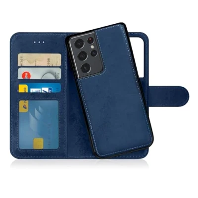 Abbildung von MyGadget Flip Case für Samsung Galaxy S21 Ultra [ abnehmbare Magnet Hülle ] Handyhülle aus Kunstleder Klapphülle mit Kartenfach Schutzhülle in Lila