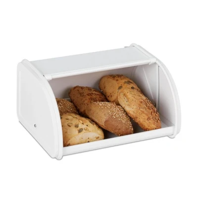 Abbildung von Relaxdays Brotkasten, mit Rolldeckel, aromadicht, Brot &amp; Brötchen, Brotbehälter, Metall, HBT: 13,5 x 26 21 cm, weiß