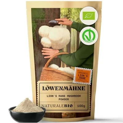 Abbildung von NaturaleBio Lions Mane Pulver 100g 100% Bio, Vegan, Glutenfrei Fördert kognitive Funktion, Darmgesundheit &amp; Immunsystem Reich an bioaktiven Stoffen Einfach einzunehmen