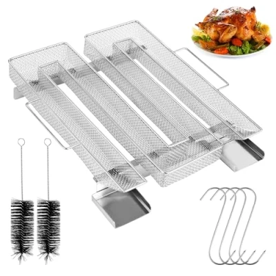 Abbildung von Kaltrauchgenerator aus Edelstahl,Quadrat Räucherschnecke,Sparbrand Räucherofen mit Henkel,mit 4 Fleischhaken + 2 Reinigungsbürste,Fleischräucherofen für Kugelgrills,Smoker und Räucheröfen,Außenbereich
