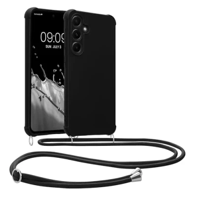 Abbildung von kwmobile Necklace Case kompatibel mit Samsung Galaxy A55 5G Hülle Cover Kordel zum Umhängen Silikon Schutzhülle Schwarz