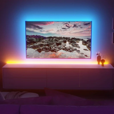 Abbildung von LED Streifen, RGBW, WLAN Lichtband, dimmbar, selbstklebend, kürzbar, 5 m