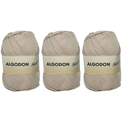 Abbildung von Baumwollgarn Premium Baumwolle 100% Baumwolle, perfekt zum Selbermachen und Handstrickgarne (Hellbeige Farbe, 100 g, aprox.220 m Packung mit 3 Stück)