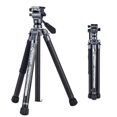 Abbildung von Fotopro Carbonfaser Reisestativ 1kg Ultraleicht 154 cm Tragbares Kompaktes Reise Videostativ für Kamera DSLR, Belastbar bis zu 5 kg, X Aircross 3 Lite Video Orange