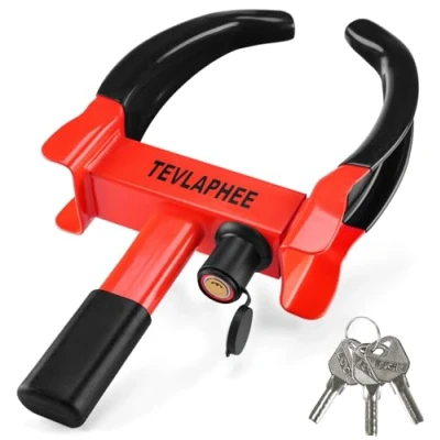 Abbildung von Tevlaphee Radkralle Parkkralle mit Sicherheitsschloss und 3 Schlüsseln für PKW Wohnwagen Anhänger Reifenbreite 19 30cm Felgenkralle Reifenkralle Wegfahrsperre Diebstahlsicherung (Schwarz &amp; Rot)