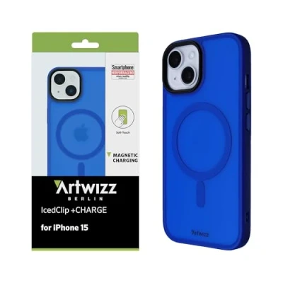 Abbildung von Artwizz IcedClip +Charge Hülle kompatibel mit iPhone 15 Mattes Vereistes Design, Rückseite Soft Touch, Stoßfeste Schutzhülle, Kings Blue